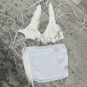 White fringe skirt and crop top